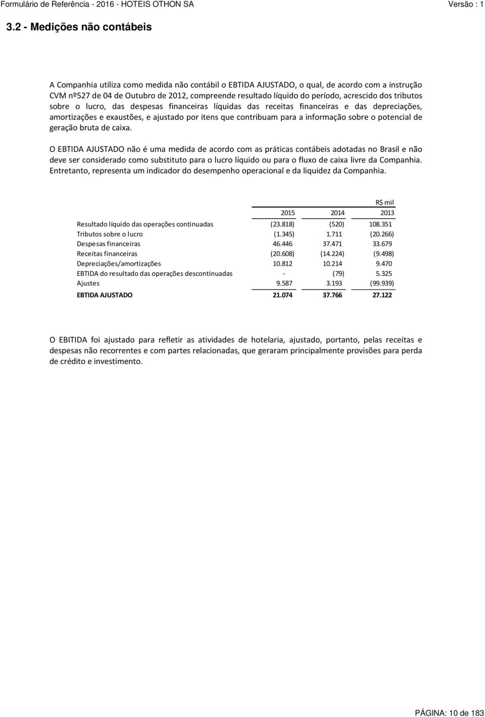 informação sobre o potencial de geração bruta de caixa.