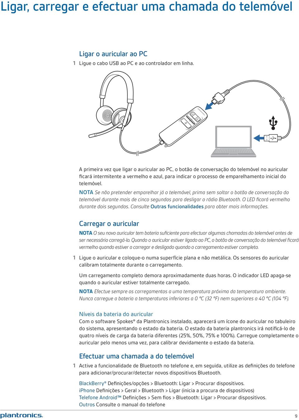 NOTA Se não pretender emparelhar já o telemóvel, prima sem soltar o botão de conversação do telemóvel durante mais de cinco segundos para desligar o rádio Bluetooth.