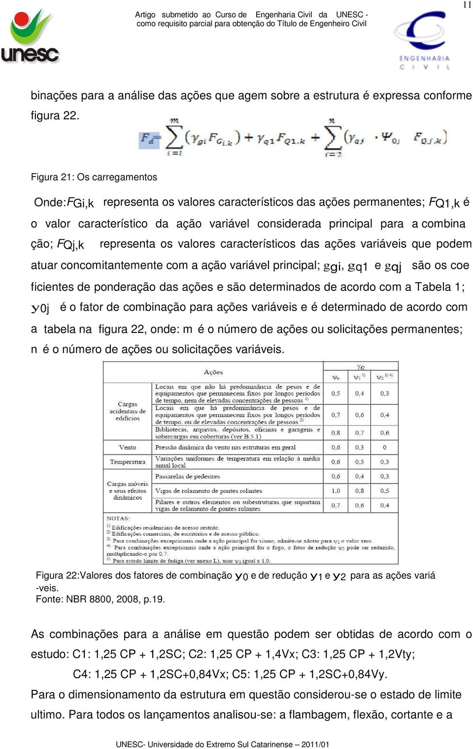 representa os valores característicos das ações variáveis que podem atuar concomitantemente com a ação variável principal; ggi, gq1 e gqj são os coe ficientes de ponderação das ações e são