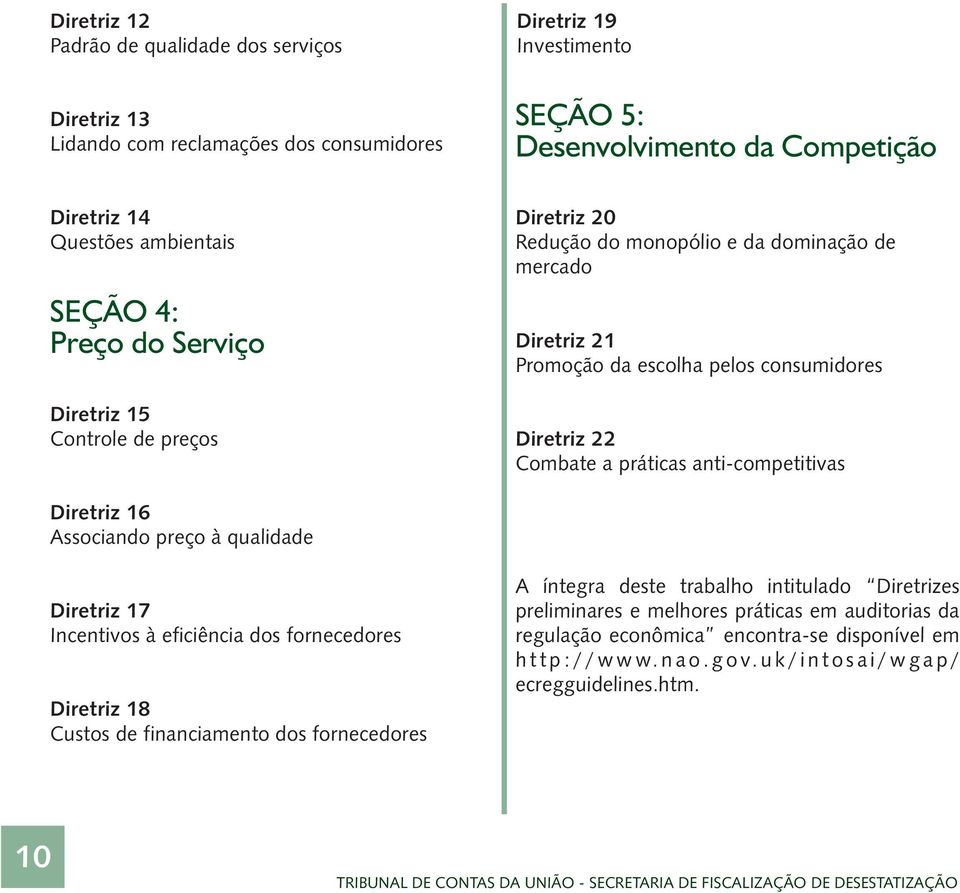 anti-competitivas Diretriz 16 Associando preço à qualidade Diretriz 17 Incentivos à eficiência dos fornecedores Diretriz 18 Custos de financiamento dos fornecedores A íntegra deste trabalho