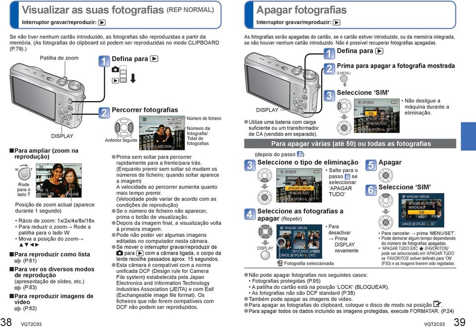 ) Patilha de zoom Defina para Apagar fotografias Interruptor gravar/reproduzir: As fotografias serão apagadas do cartão, se o cartão estiver introduzido, ou da memória integrada, se não houver nenhum