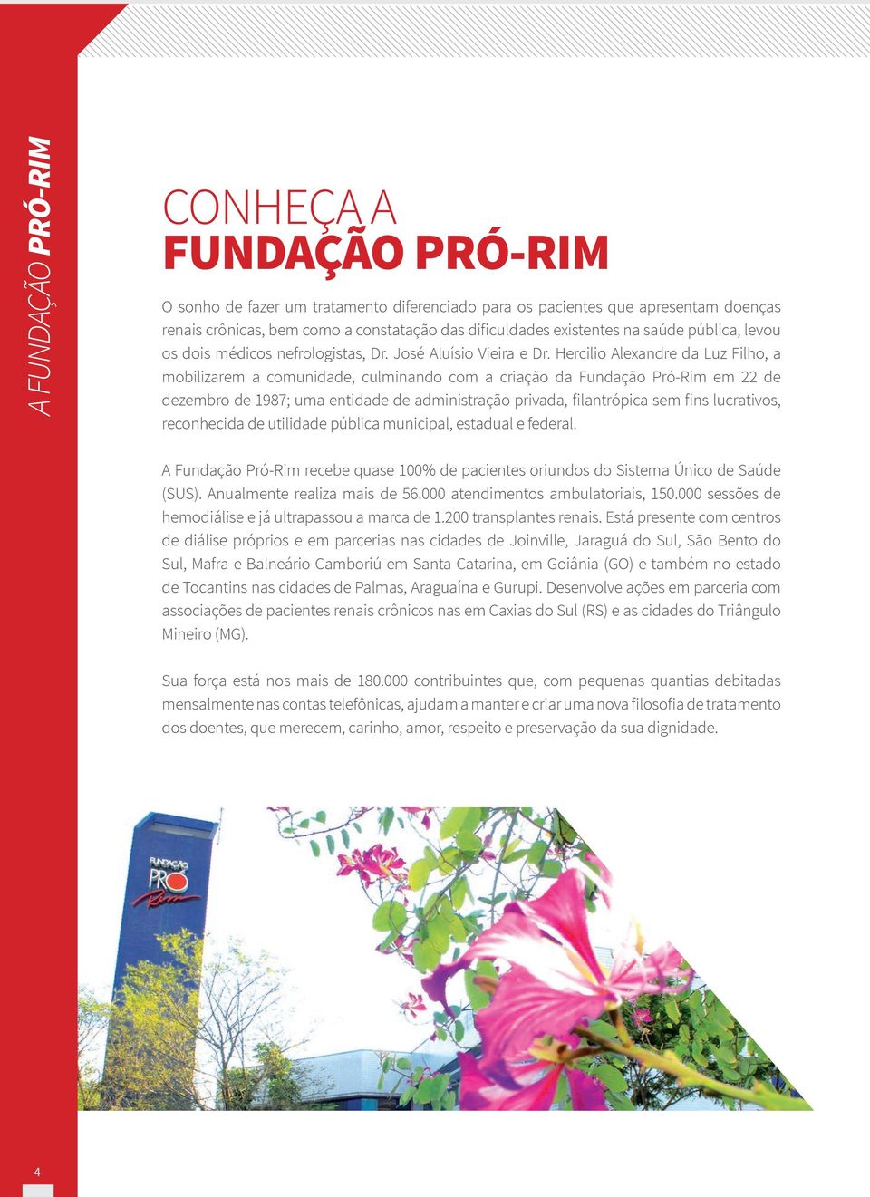 Hercilio Alexandre da Luz Filho, a mobilizarem a comunidade, culminando com a criação da Fundação Pró-Rim em 22 de dezembro de 1987; uma entidade de administração privada, filantrópica sem fins