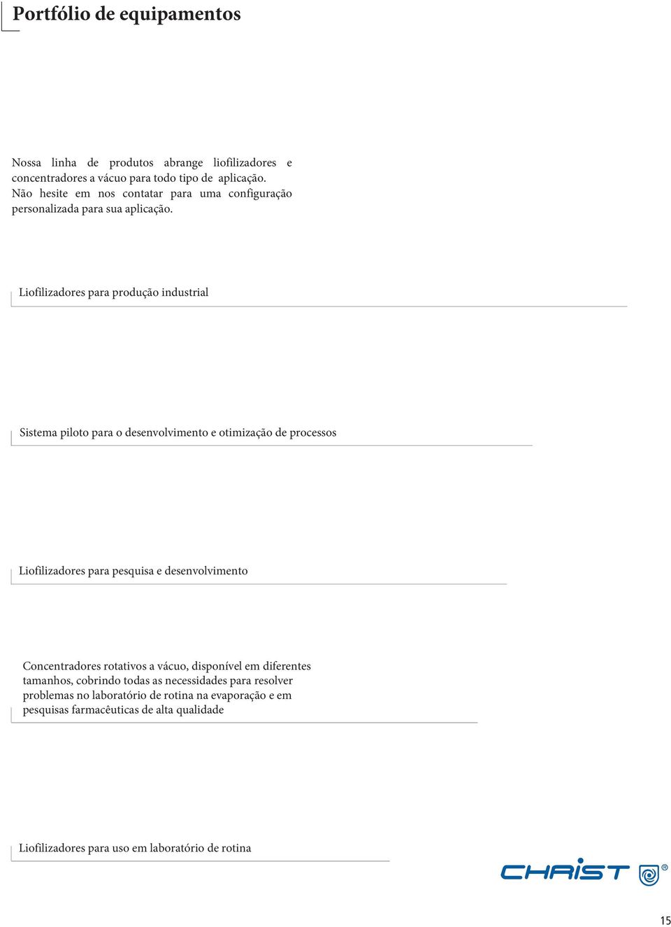 Liofilizadores para produção industrial Sistema piloto para o desenvolvimento e otimização de processos Liofilizadores para pesquisa e desenvolvimento