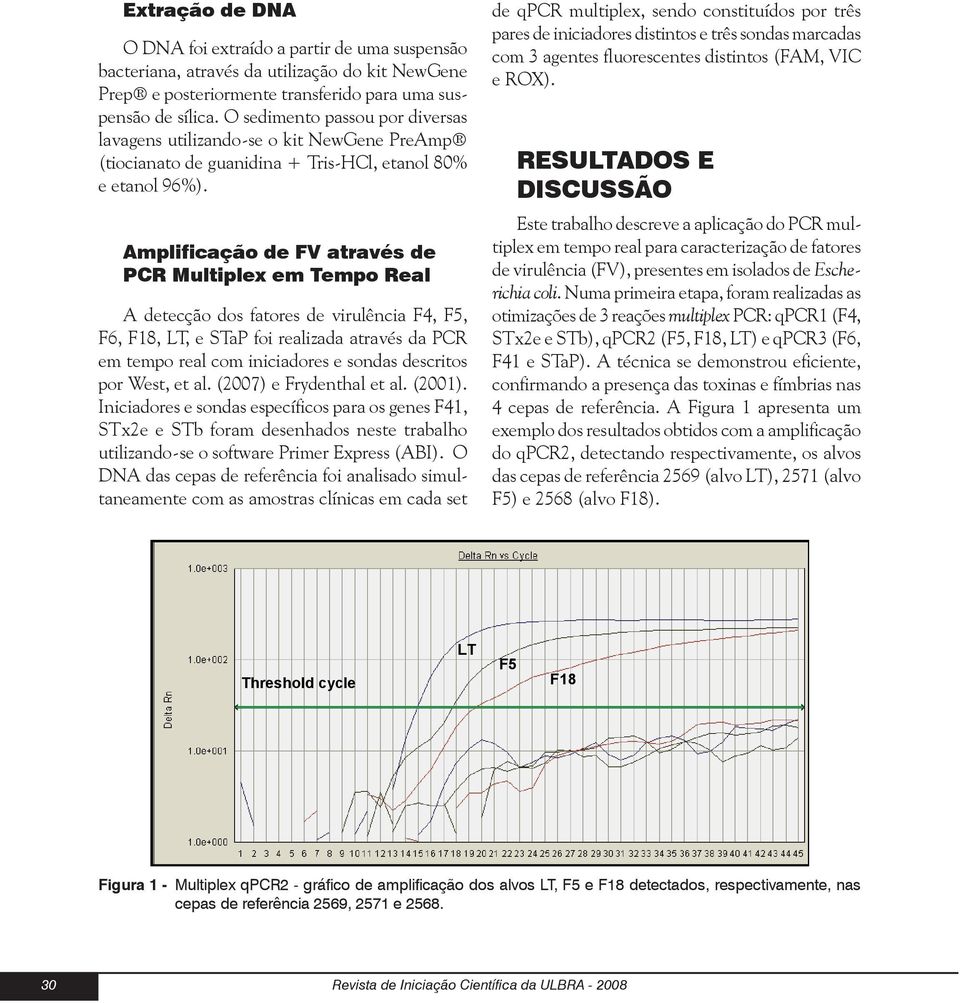 Amplificação de FV através de PCR Multiplex em Tempo Real A detecção dos fatores de virulência F4, F5, F6, F18, LT, e STaP foi realizada através da PCR em tempo real com iniciadores e sondas