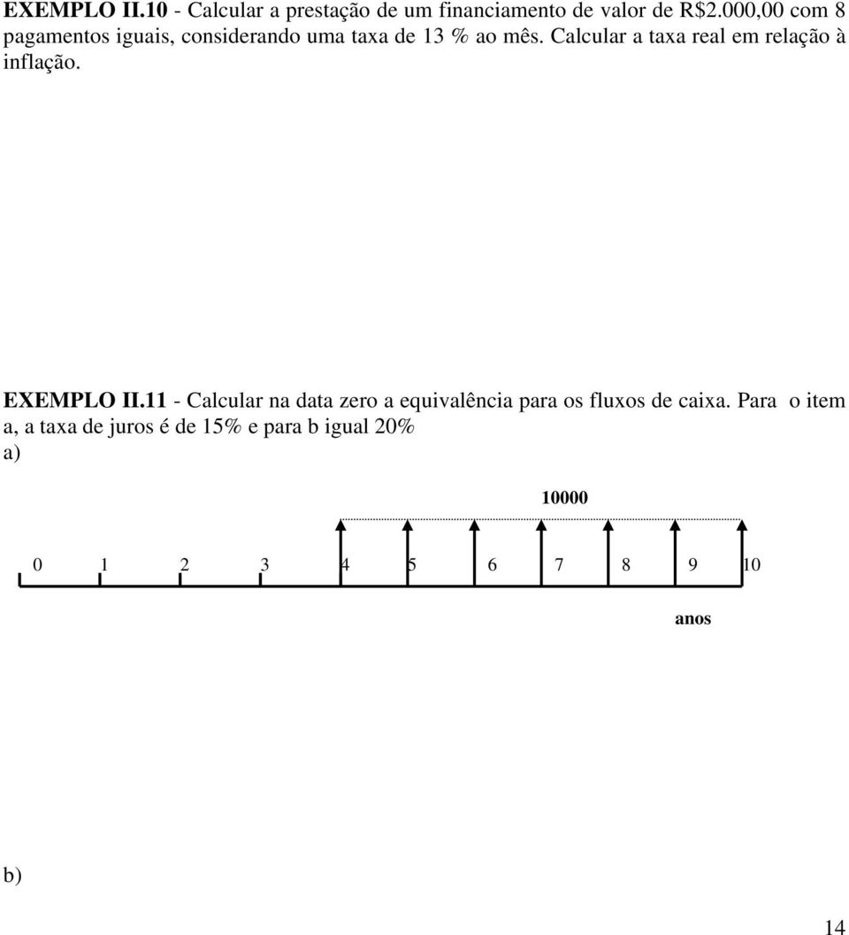 Calcular a taxa real em relação à inflação. EXEMPLO II.