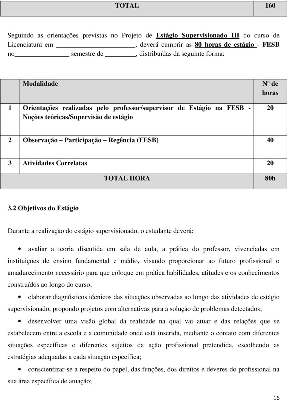 Atividades Correlatas 20 TOTAL HORA 80h 3.