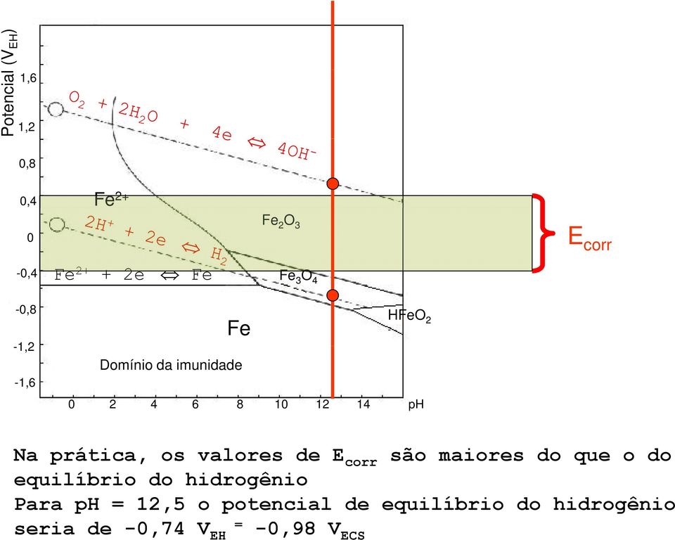 prática, os valores de E corr são maiores do que o do equilíbrio do hidrogênio