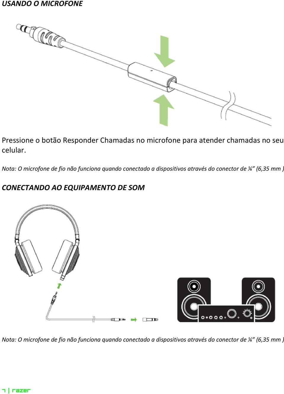 Nota: O microfone de fio não funciona quando conectado a dispositivos através do conector