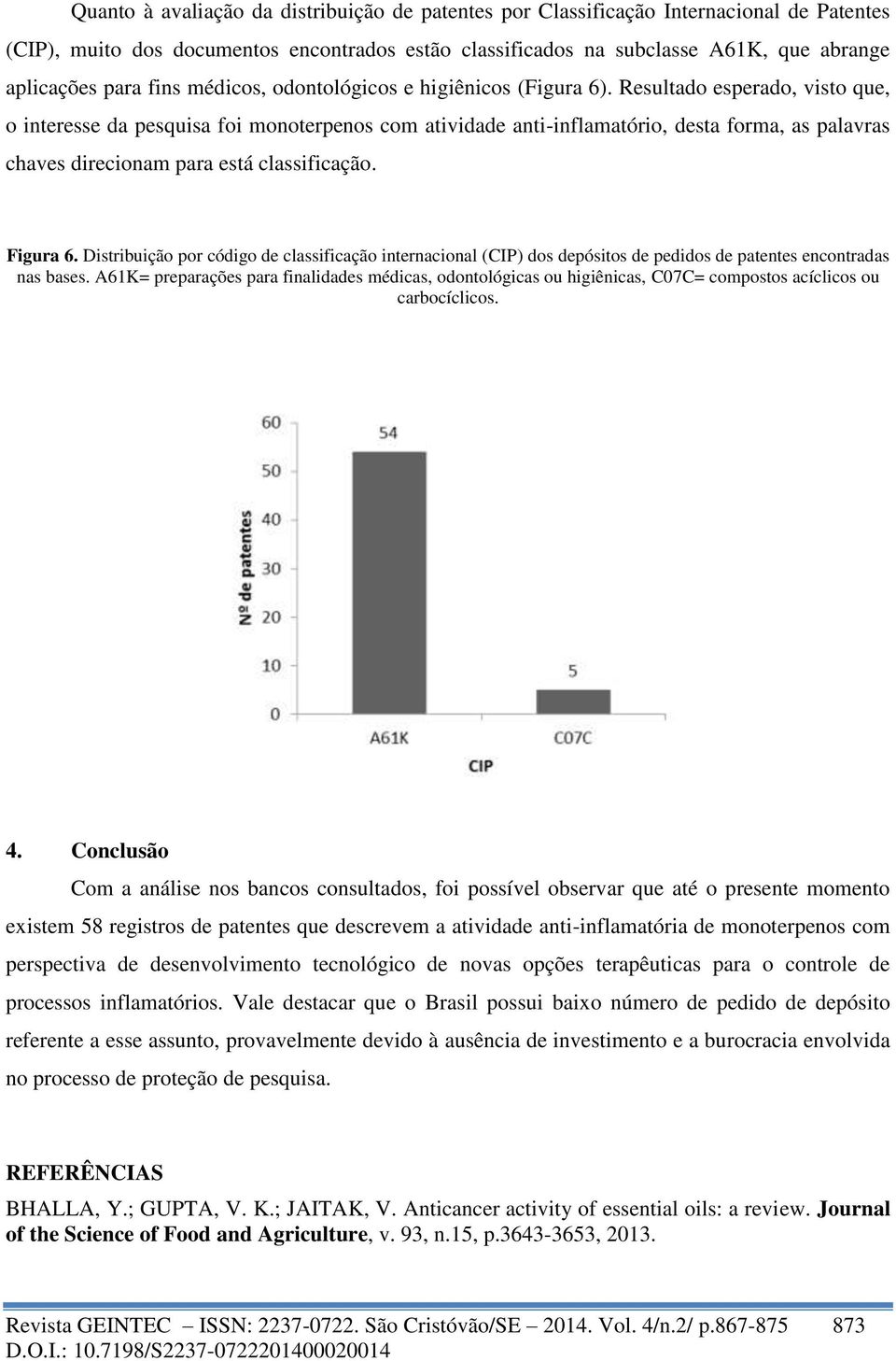 Resultado esperado, visto que, o interesse da pesquisa foi monoterpenos com atividade anti-inflamatório, desta forma, as palavras chaves direcionam para está classificação. Figura 6.