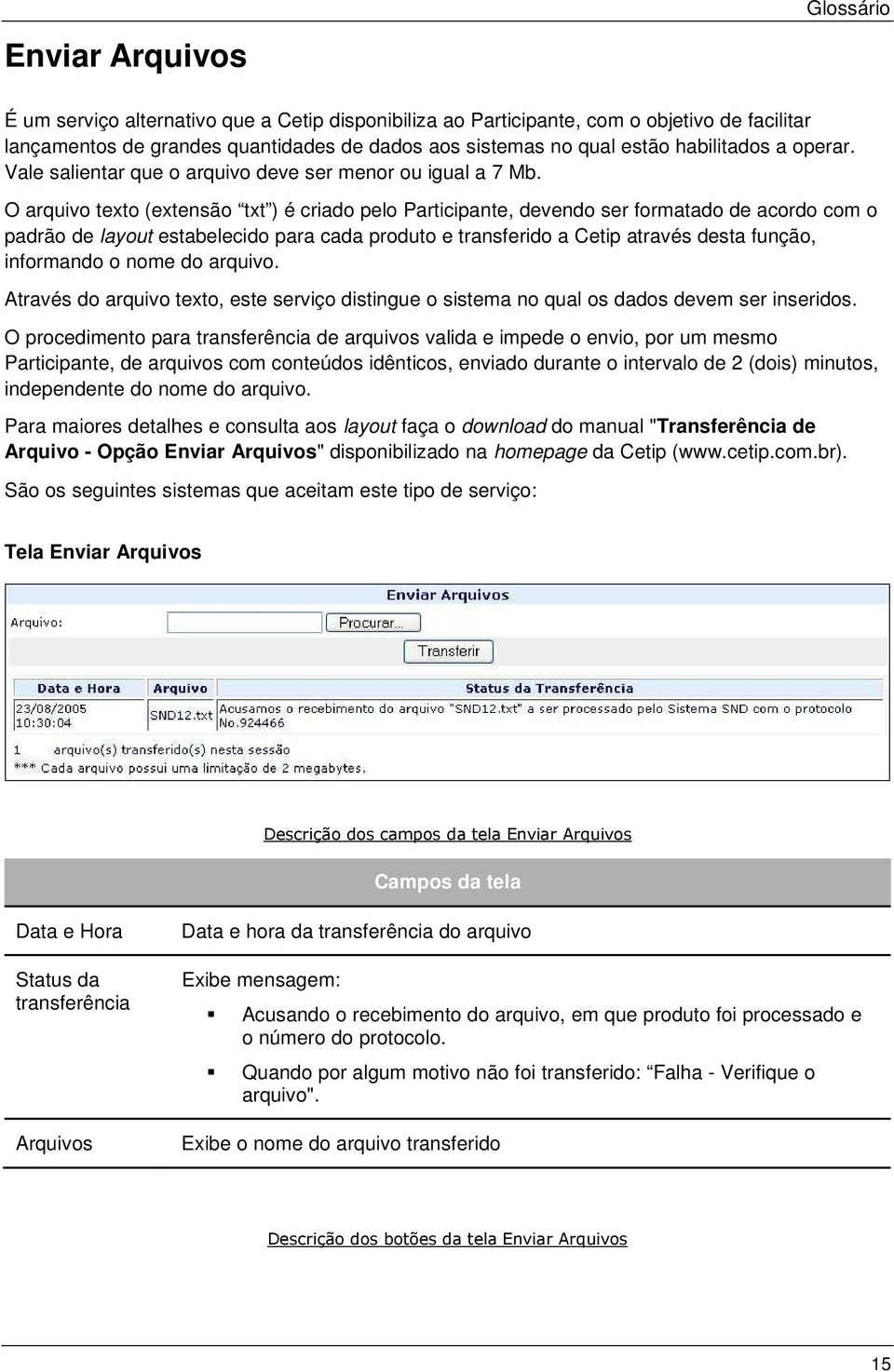 O arquivo texto (extensão txt ) é criado pelo Participante, devendo ser formatado de acordo com o padrão de layout estabelecido para cada produto e transferido a Cetip através desta função,