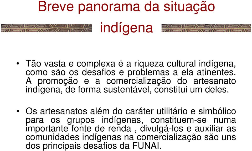 A promoção e a comercialização do artesanato indígena, de forma sustentável, constitui um deles.