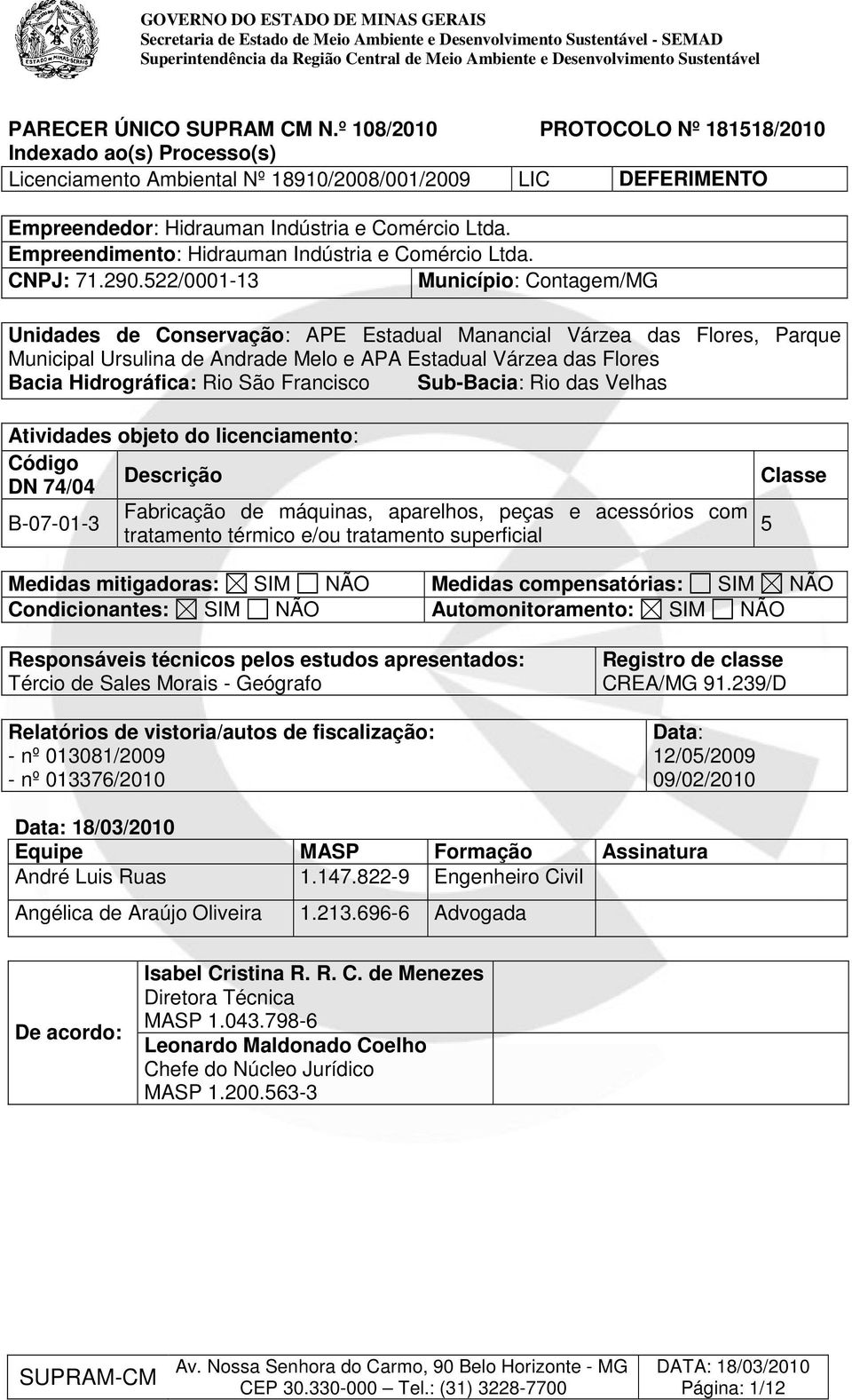 Empreendimento: Hidrauman Indústria e Comércio Ltda. CNPJ: 71.290.