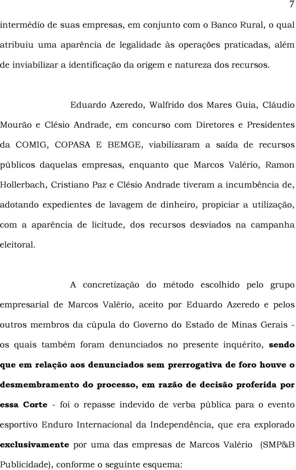 empresas, enquanto que Marcos Valério, Ramon Hollerbach, Cristiano Paz e Clésio Andrade tiveram a incumbência de, adotando expedientes de lavagem de dinheiro, propiciar a utilização, com a aparência