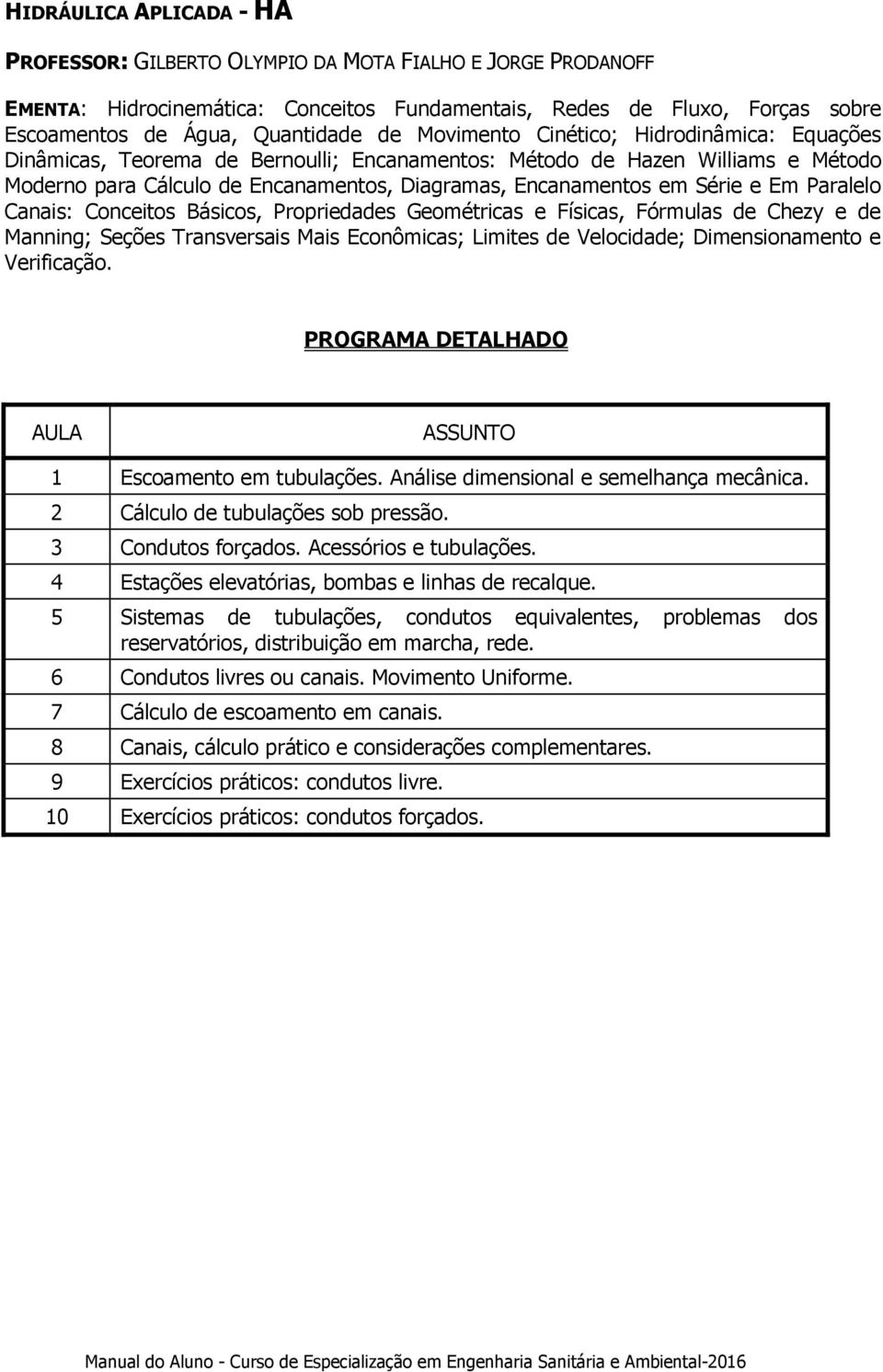 Em Paralelo Canais: Conceitos Básicos, Propriedades Geométricas e Físicas, Fórmulas de Chezy e de Manning; Seções Transversais Mais Econômicas; Limites de Velocidade; Dimensionamento e Verificação.