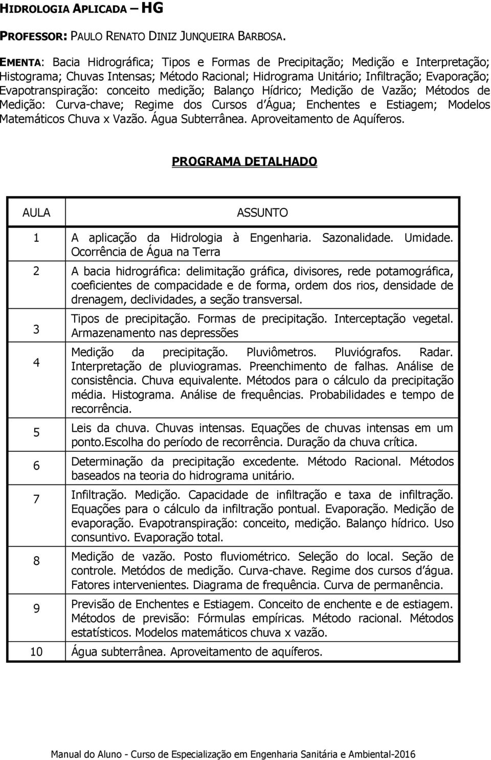 conceito medição; Balanço Hídrico; Medição de Vazão; Métodos de Medição: Curva-chave; Regime dos Cursos d Água; Enchentes e Estiagem; Modelos Matemáticos Chuva x Vazão. Água Subterrânea.