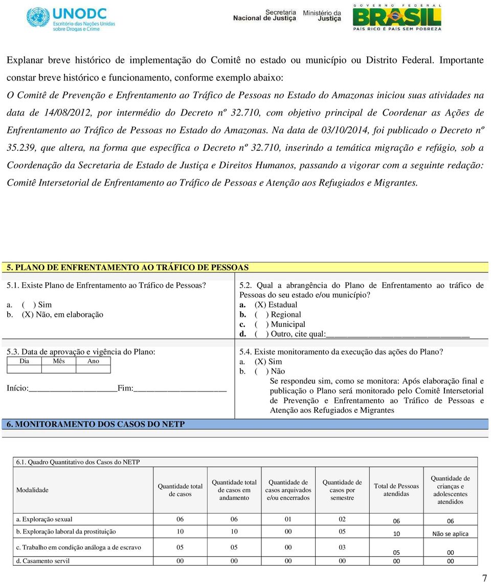 14/08/2012, por intermédio do Decreto nº 32.710, com objetivo principal de Coordenar as Ações de Enfrentamento ao Tráfico de Pessoas no Estado do Amazonas.