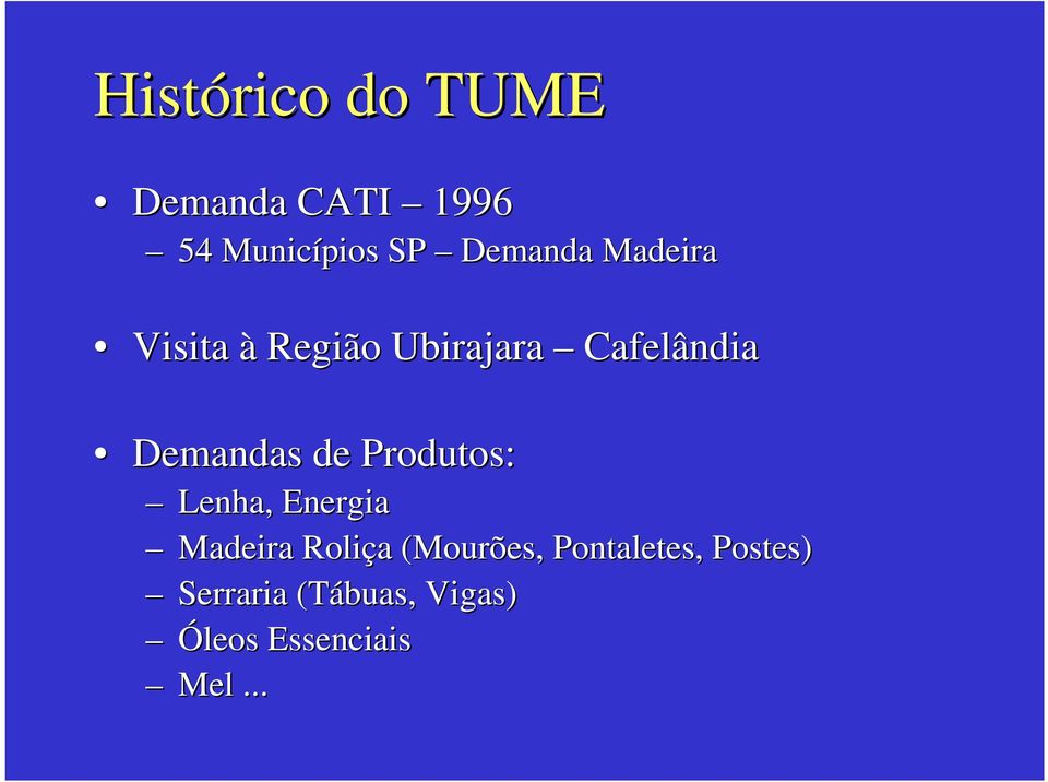 Demandas de Produtos: Lenha, Energia Madeira Roliça a