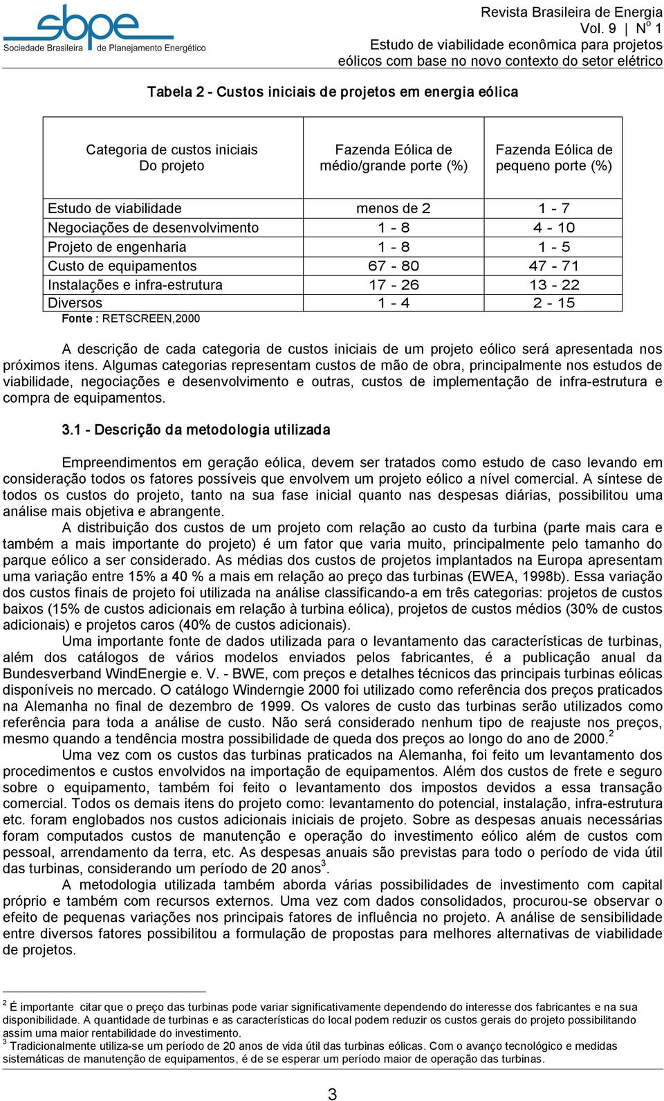 descrição de cada categoria de custos iniciais de um projeto eólico será apresentada nos próximos itens.