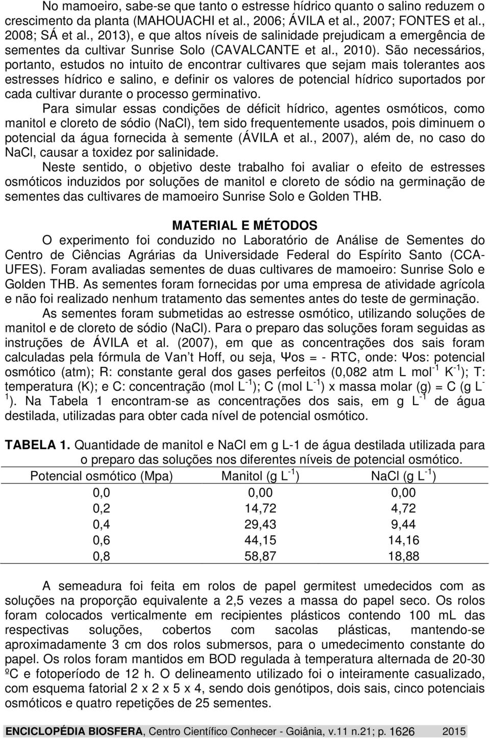 São necessários, portanto, estudos no intuito de encontrar cultivares que sejam mais tolerantes aos estresses hídrico e salino, e definir os valores de potencial hídrico suportados por cada cultivar