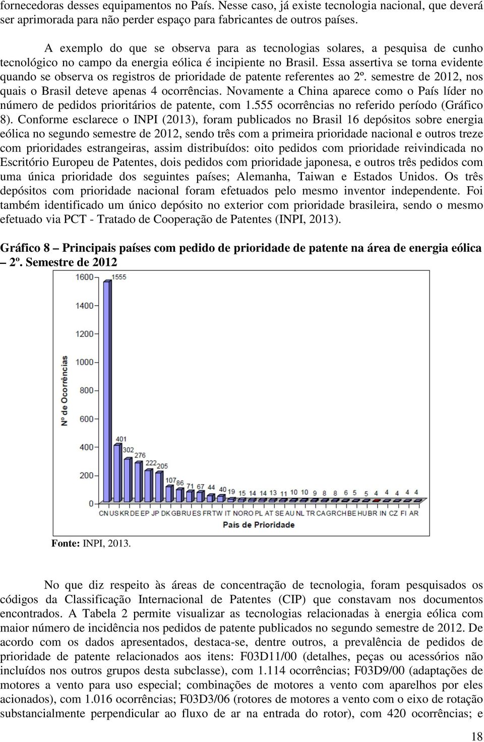 Essa assertiva se torna evidente quando se observa os registros de prioridade de patente referentes ao 2º. semestre de 2012, nos quais o Brasil deteve apenas 4 ocorrências.