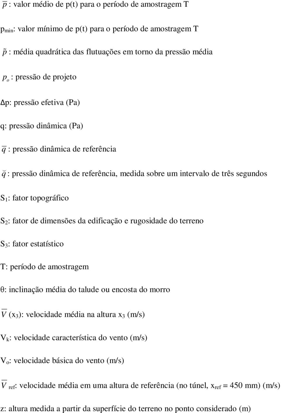 2 : fator de dimensões da edificação e rugosidade do terreno S 3 : fator estatístico T: período de amostragem θ: inclinação média do talude ou encosta do morro V (x 3 ): velocidade média na altura x