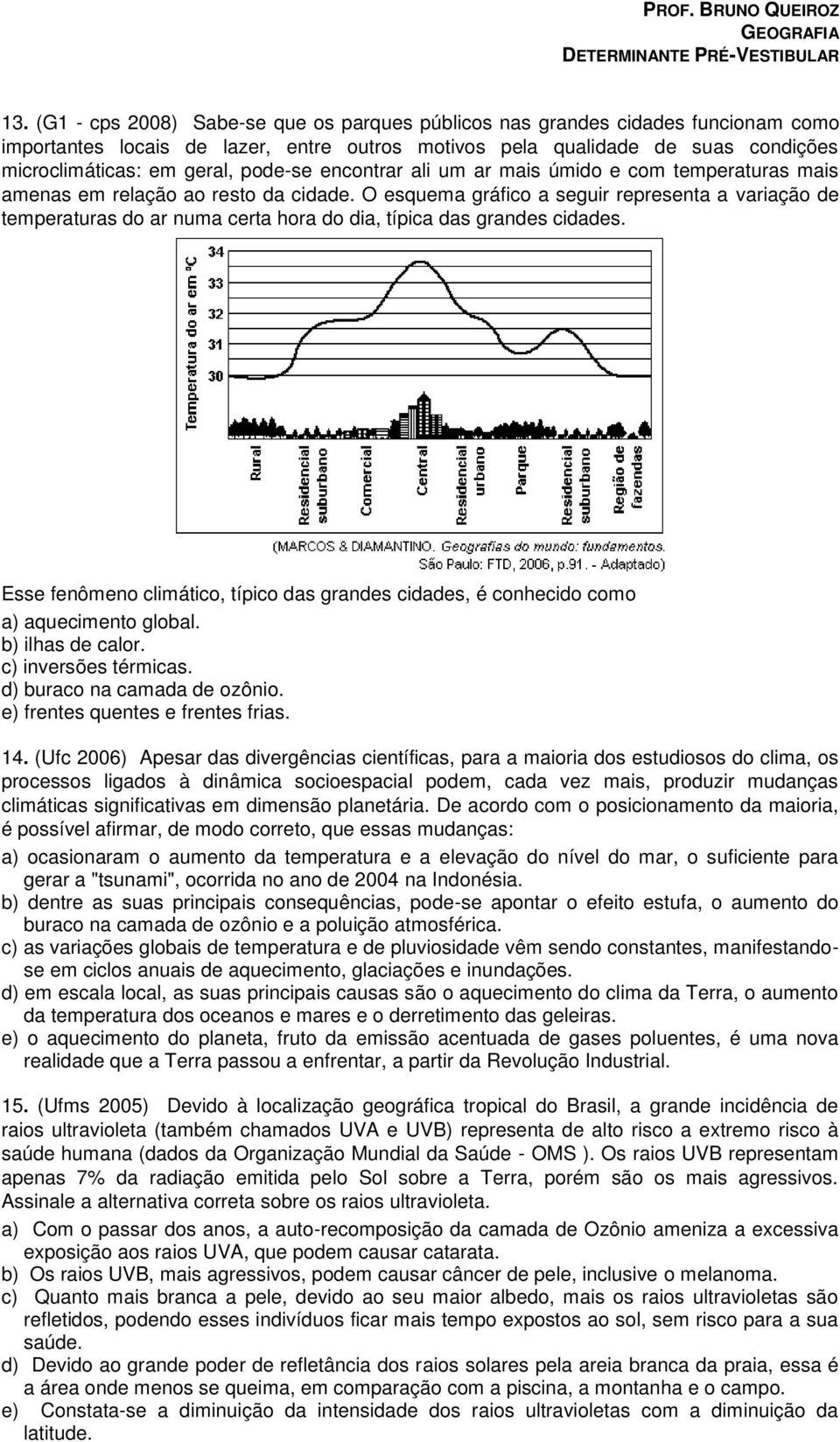 O esquema gráfico a seguir representa a variação de temperaturas do ar numa certa hora do dia, típica das grandes cidades.