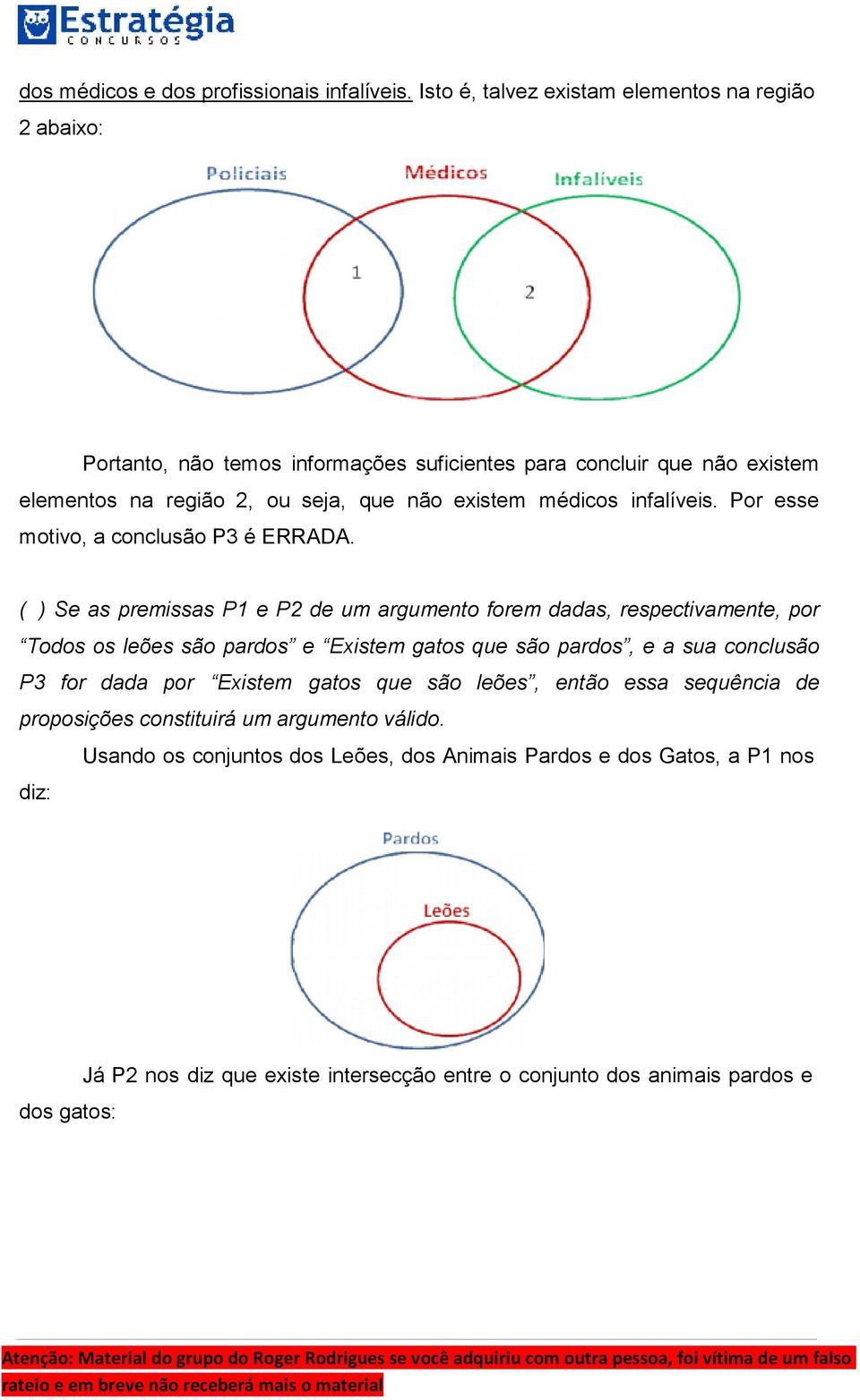 médicos infalíveis. Por esse motivo, a conclusão P3 é ERRADA.