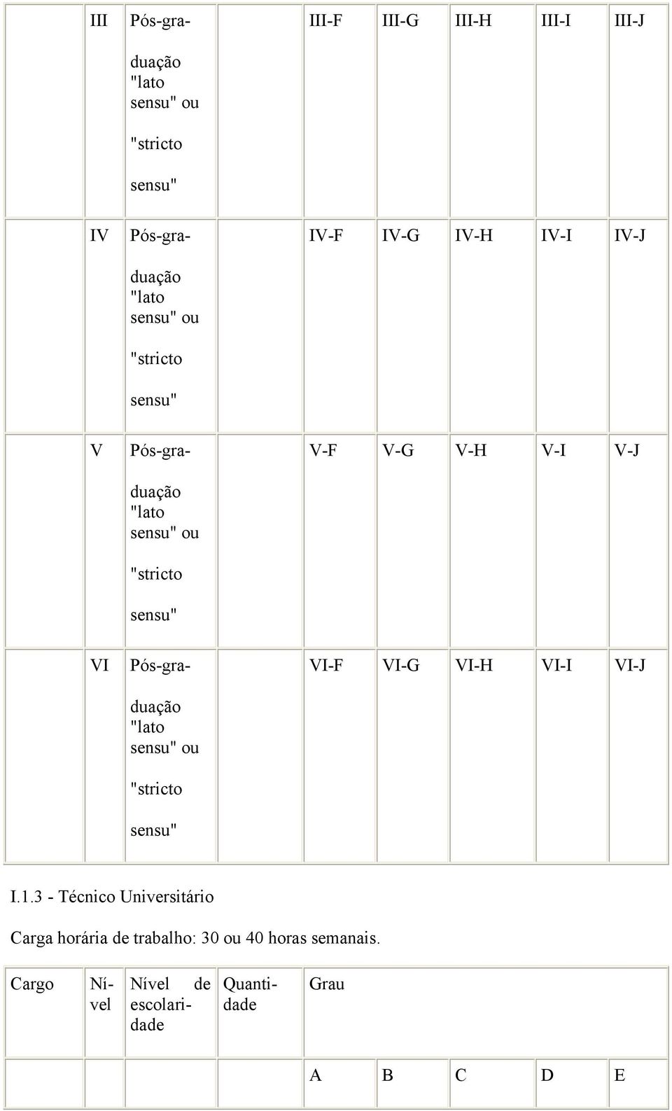 1.3 - Técnico Universitário Carga horária de trabalho: 30 ou