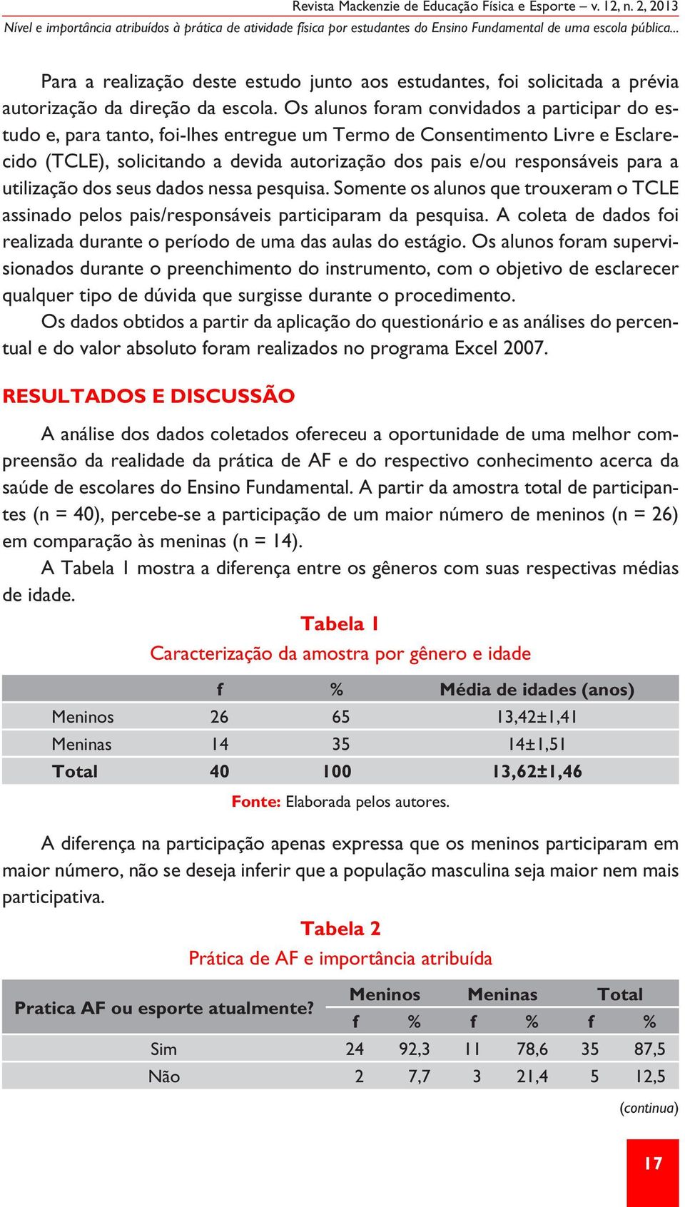 Os alunos foram convidados a participar do estudo e, para tanto, foi-lhes entregue um Termo de Consentimento Livre e Esclarecido (TCLE), solicitando a devida autorização dos pais e/ou responsáveis