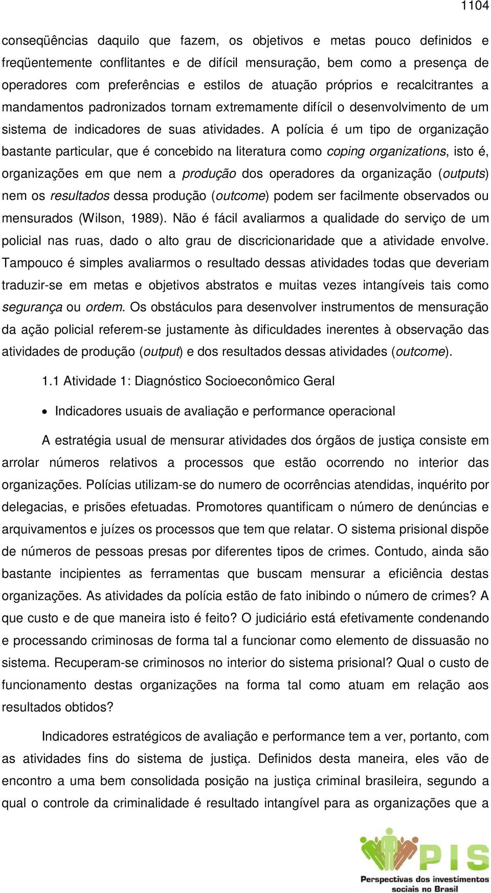 A polícia é um tipo de organização bastante particular, que é concebido na literatura como coping organizations, isto é, organizações em que nem a produção dos operadores da organização (outputs) nem