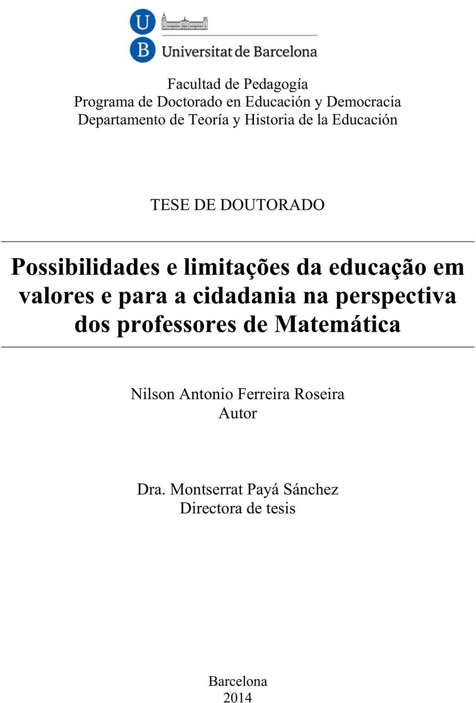 educação em valores e para a cidadania na perspectiva dos professores de Matemática