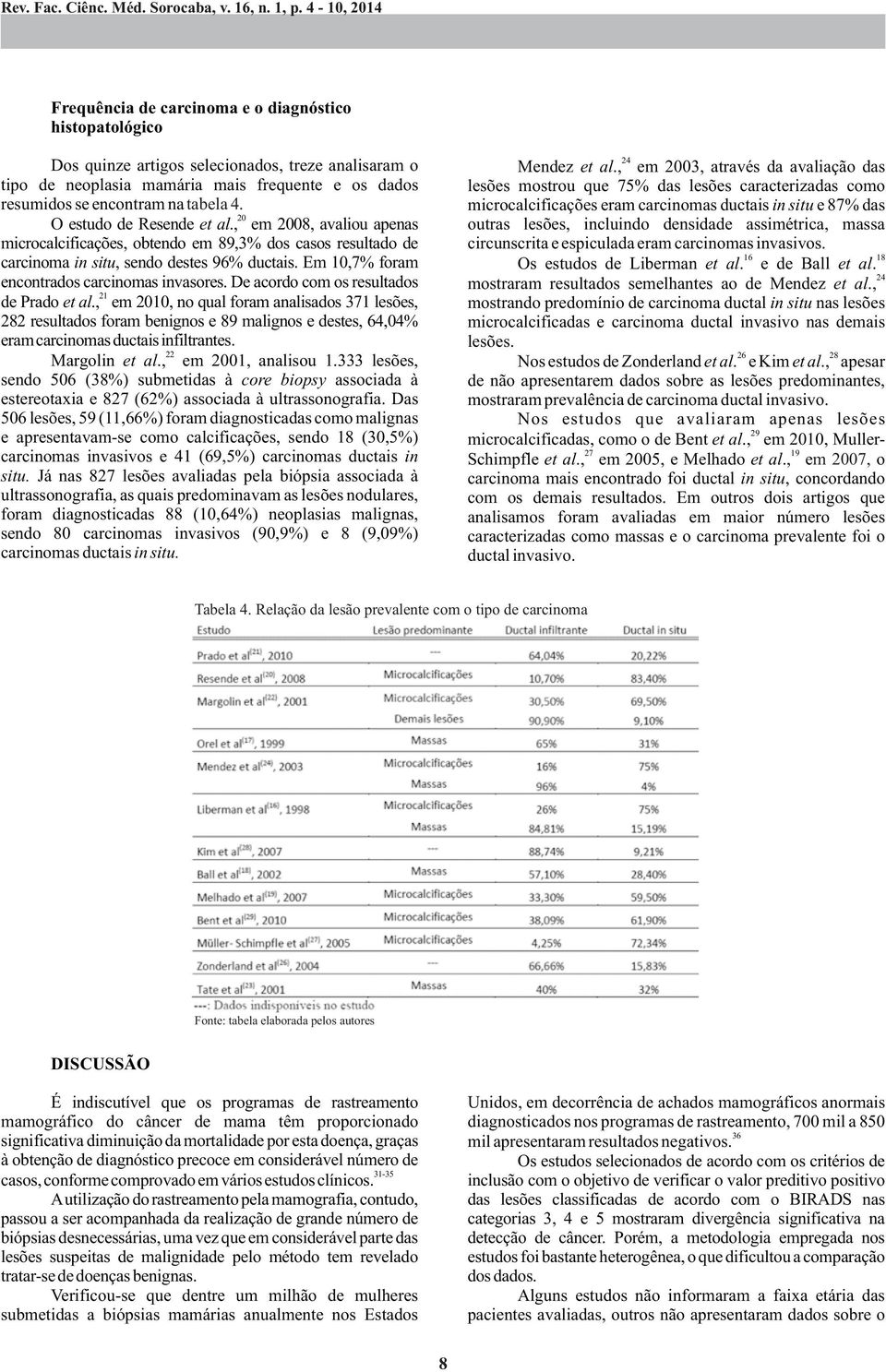 microcalcificações eram carcinomas ductais in situ e 87% das 20 O estudo de Resende et al.