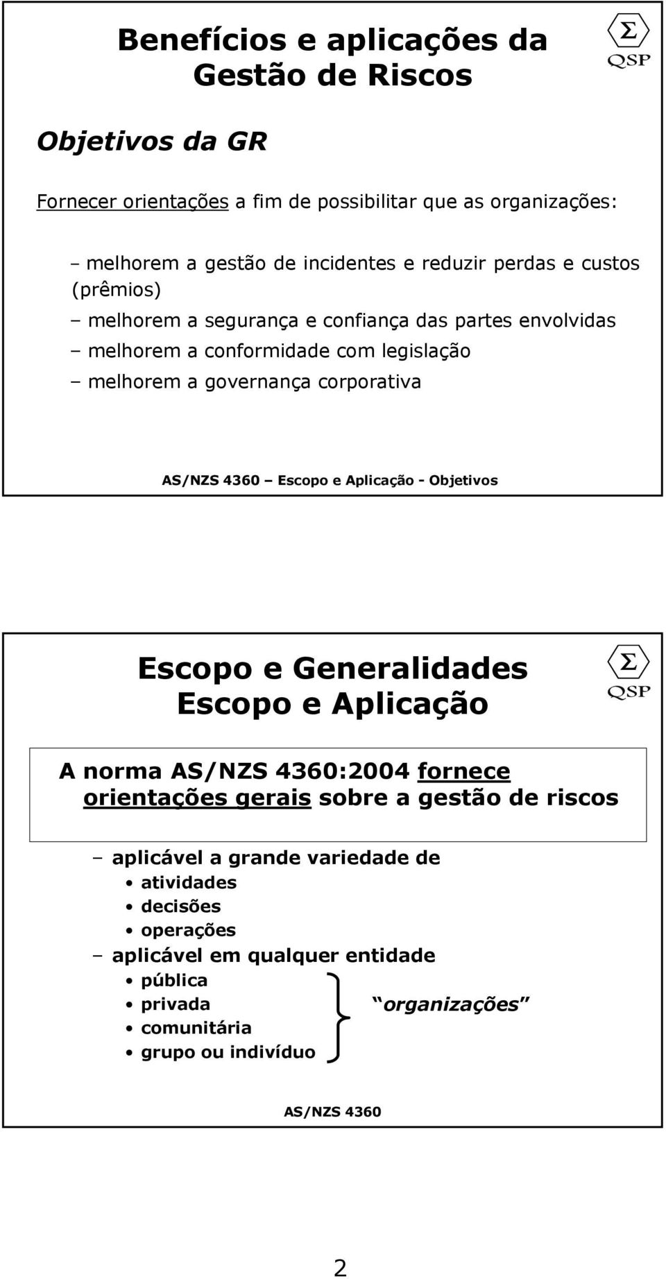 governança corporativa Escopo e Aplicação - Objetivos Escopo e Generalidades Escopo e Aplicação A norma :2004 fornece orientações gerais sobre a gestão