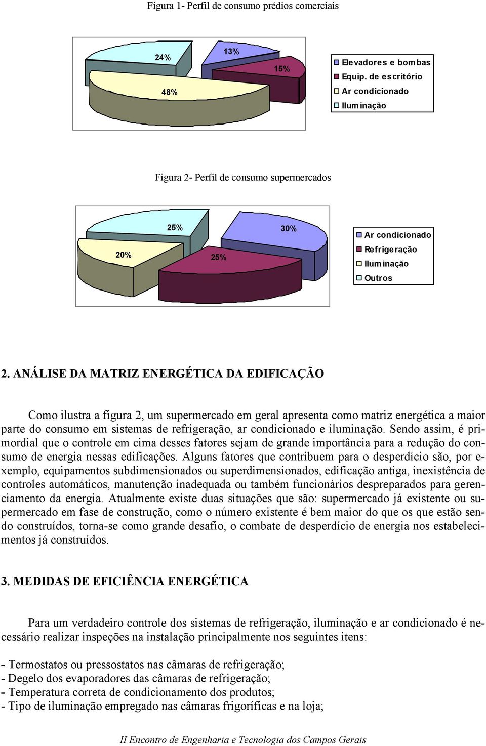 ANÁLISE DA MATRIZ ENERGÉTICA DA EDIFICAÇÃO Como ilustra a figura 2, um supermercado em geral apresenta como matriz energética a maior parte do consumo em sistemas de refrigeração, ar condicionado e