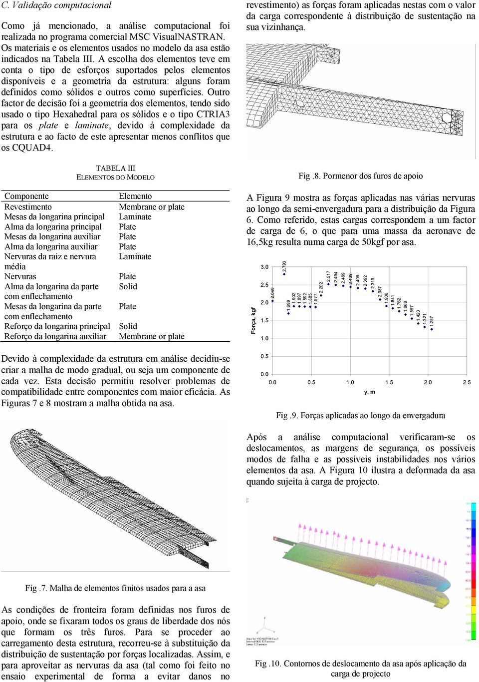 A escolha dos elementos teve em conta o tipo de esforços suportados pelos elementos disponíveis e a geometria da estrutura: alguns foram definidos como sólidos e outros como superfícies.