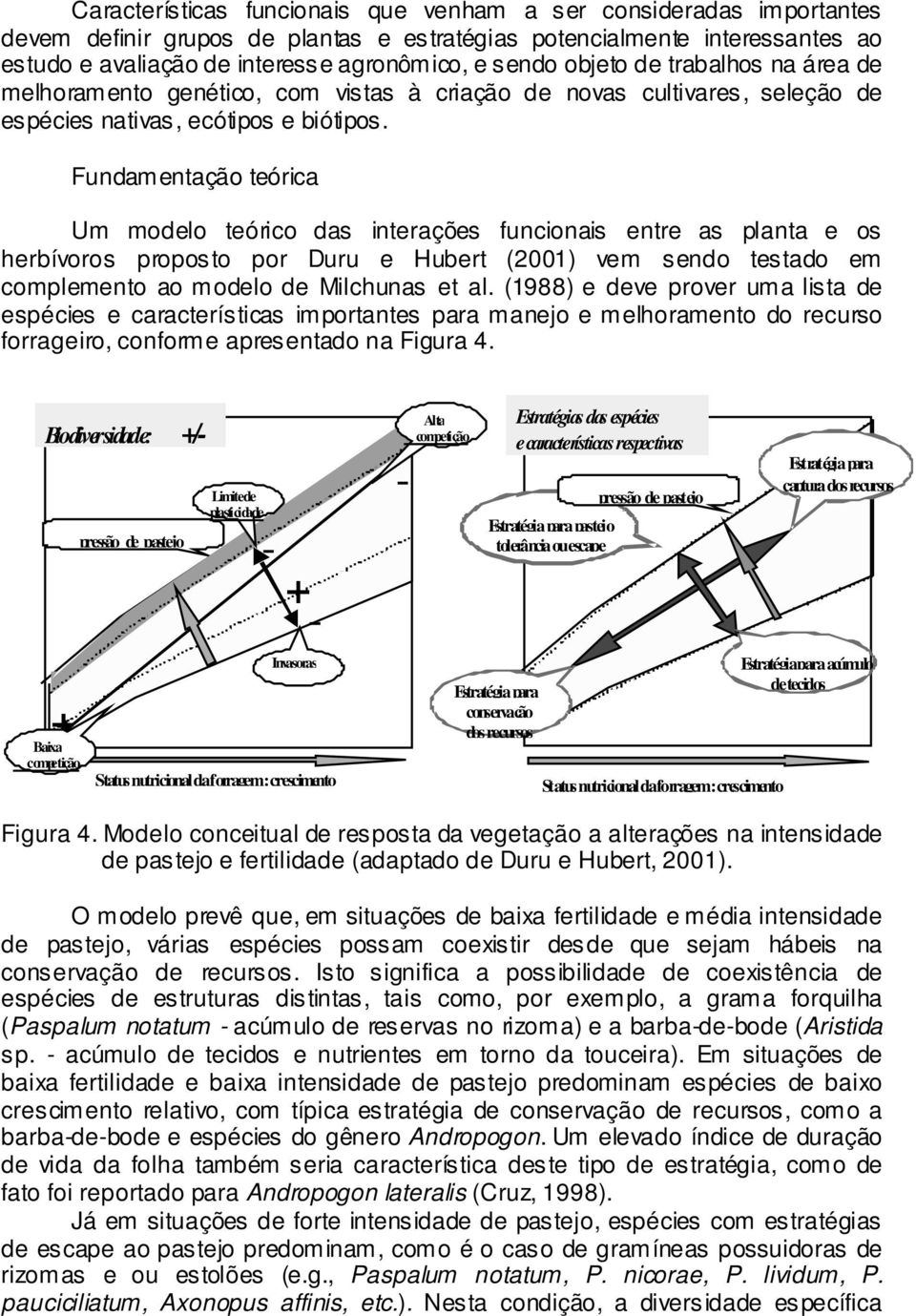 Fundamentação teórica Um modelo teórico das interações funcionais entre as planta e os herbívoros proposto por Duru e Hubert (2001) vem sendo testado em complemento ao modelo de Milchunas et al.