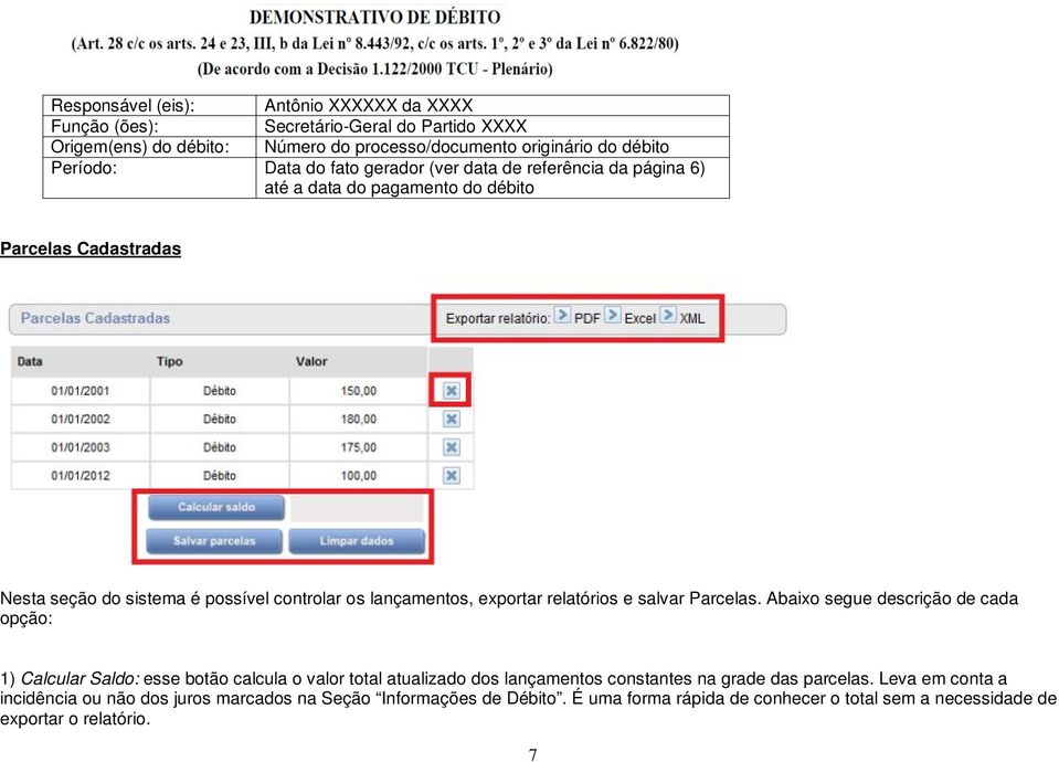 exportar relatórios e salvar Parcelas.