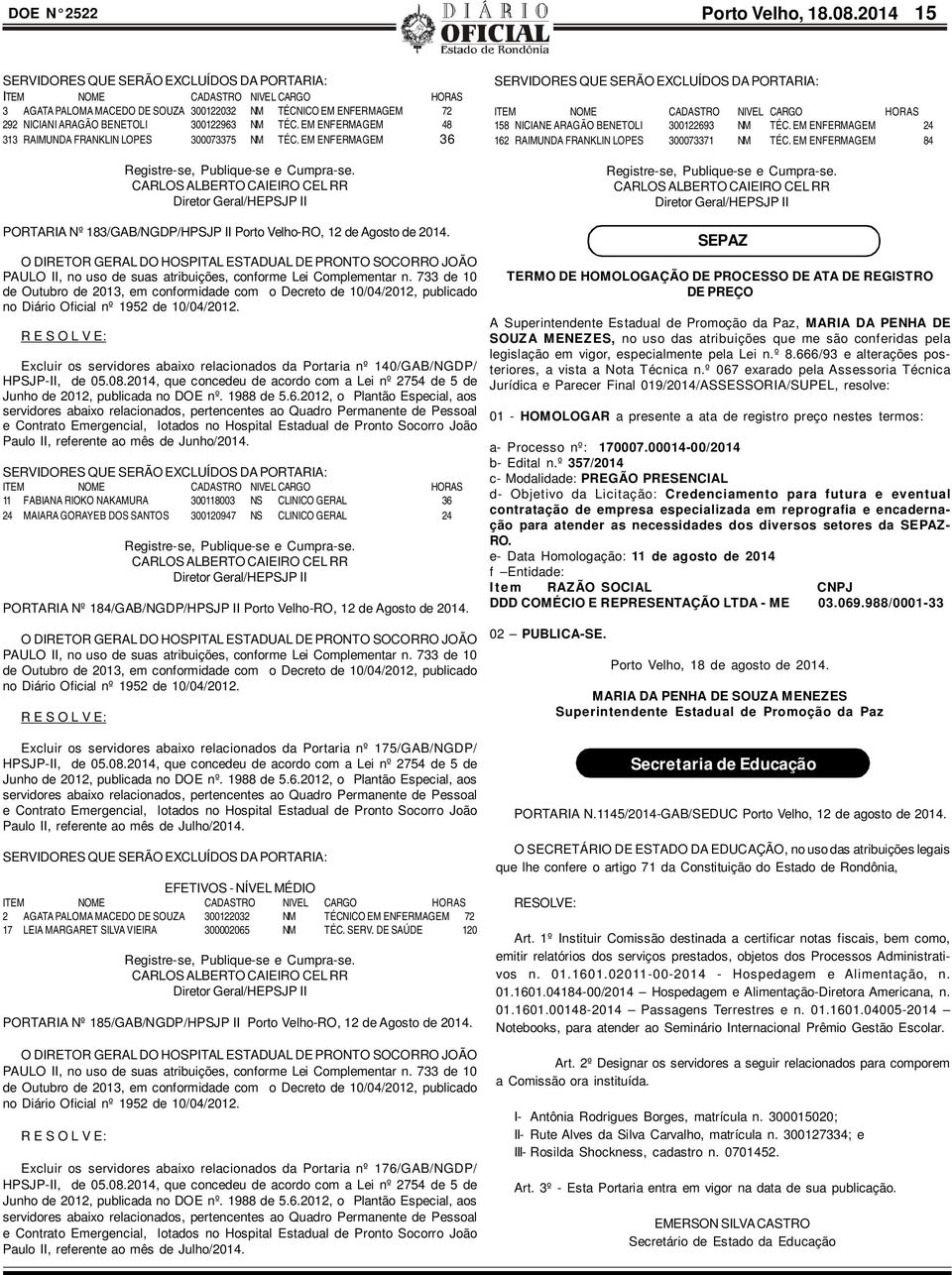 TÉC. EM ENFERMAGEM 48 313 RAIMUNDA FRANKLIN LOPES 300073375 NM TÉC. EM ENFERMAGEM 36 Registre-se, Publique-se e Cumpra-se.