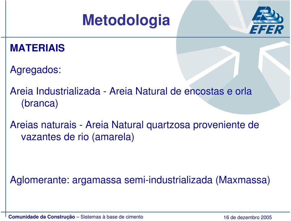 - Areia Natural quartzosa proveniente de vazantes de rio