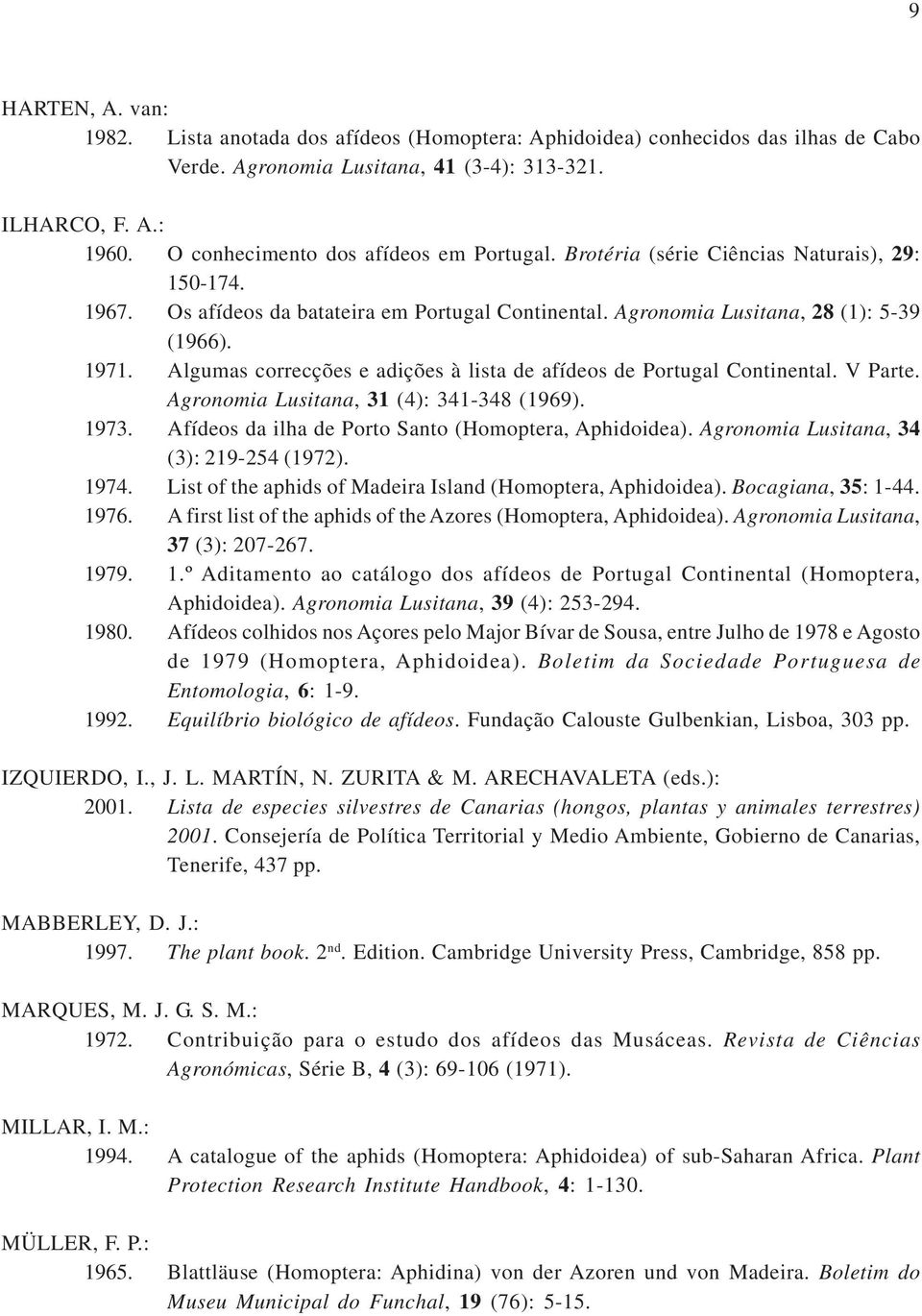 Algumas correcções e adições à lista de afídeos de Portugal Continental. V Parte. Agronomia Lusitana, 31 (4): 341-348 (1969). 1973. Afídeos da ilha de Porto Santo (Homoptera, Aphidoidea).