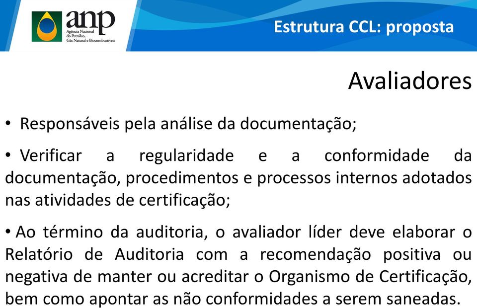 término da auditoria, o avaliador líder deve elaborar o Relatório de Auditoria com a recomendação positiva ou