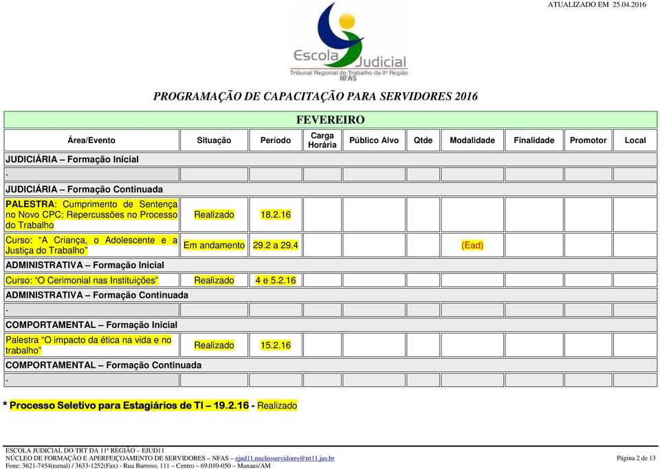 16 Curso: O Cerimonial nas Instituições Realizado 4 e 5.2.