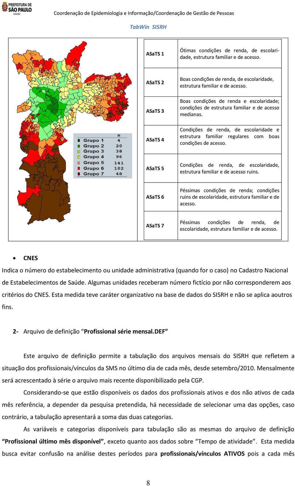 ASaTS 5 Condições de renda, de escolaridade, estrutura familiar e de acesso ruins. ASaTS 6 Péssimas condições de renda; condições ruins de escolaridade, estrutura familiar e de acesso.