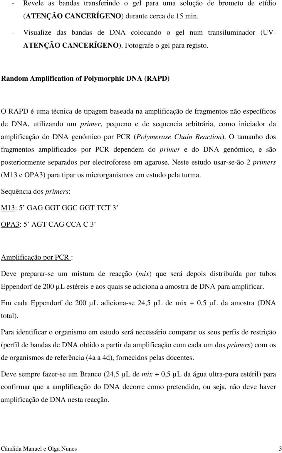 Random Amplification of Polymorphic DNA (RAPD) O RAPD é uma técnica de tipagem baseada na amplificação de fragmentos não específicos de DNA, utilizando um primer, pequeno e de sequencia arbitrária,