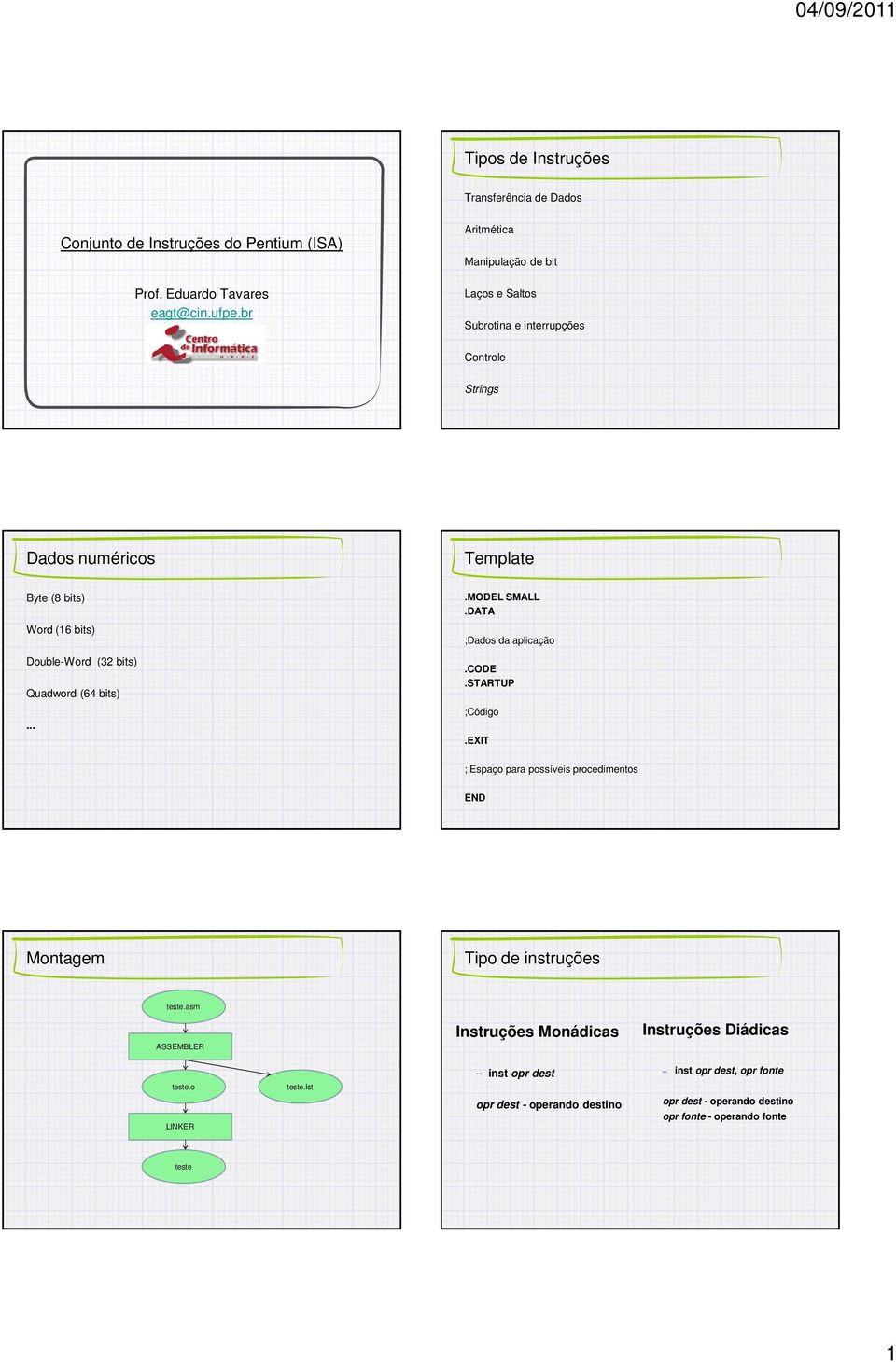 Quadword (64 bits)....model SMALL.DATA ;Dados da aplicação.code.startup ;Código.