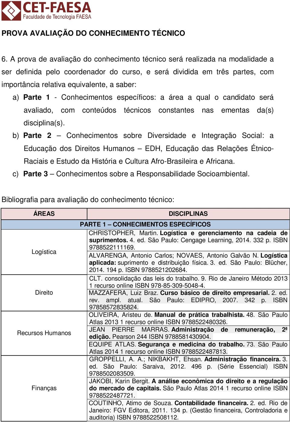 Parte - Conhecimentos específicos: a área a qual o candidato será avaliado, com conteúdos técnicos constantes nas ementas da(s) disciplina(s).