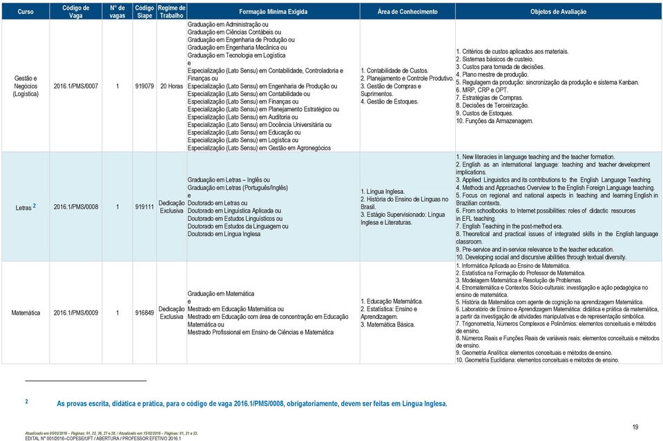 Graduação m Engnharia Mcânica ou Graduação m Tcnologia m Logística Espcialização (Lato Snsu) m Contabilidad, Controladoria Finanças ou Espcialização (Lato Snsu) m Engnharia d Produção ou