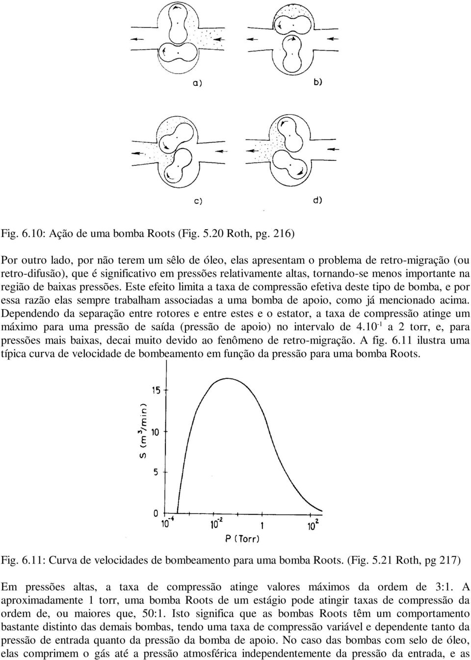 na região de baixas pressões. Este efeito limita a taxa de compressão efetiva deste tipo de bomba, e por essa razão elas sempre trabalham associadas a uma bomba de apoio, como já mencionado acima.