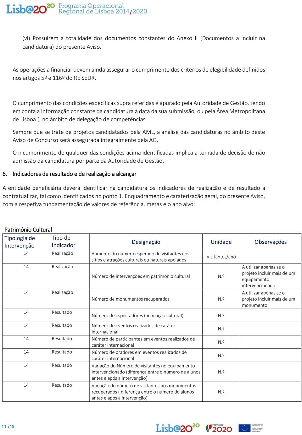 O cumprimento das condições específicas supra referidas é apurado pela Autoridade de Gestão, tendo em conta a informação constante da candidatura à data da sua submissão, ou pela Área Metropolitana