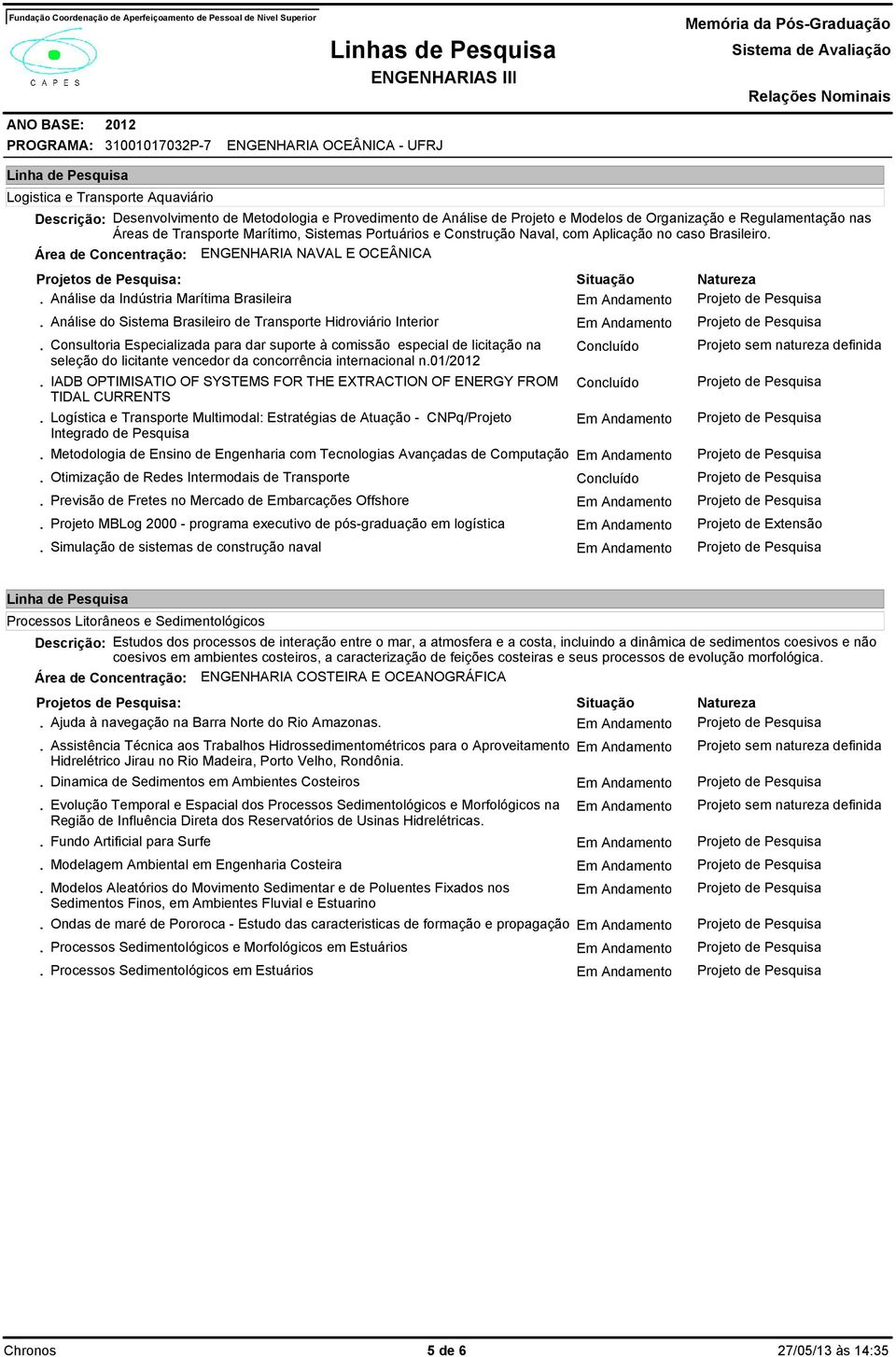 Consultoria Especializada para dar suporte à comissão especial de licitação na Concluído Projeto sem natureza definida seleção do licitante vencedor da concorrência internacional n.01/2012.